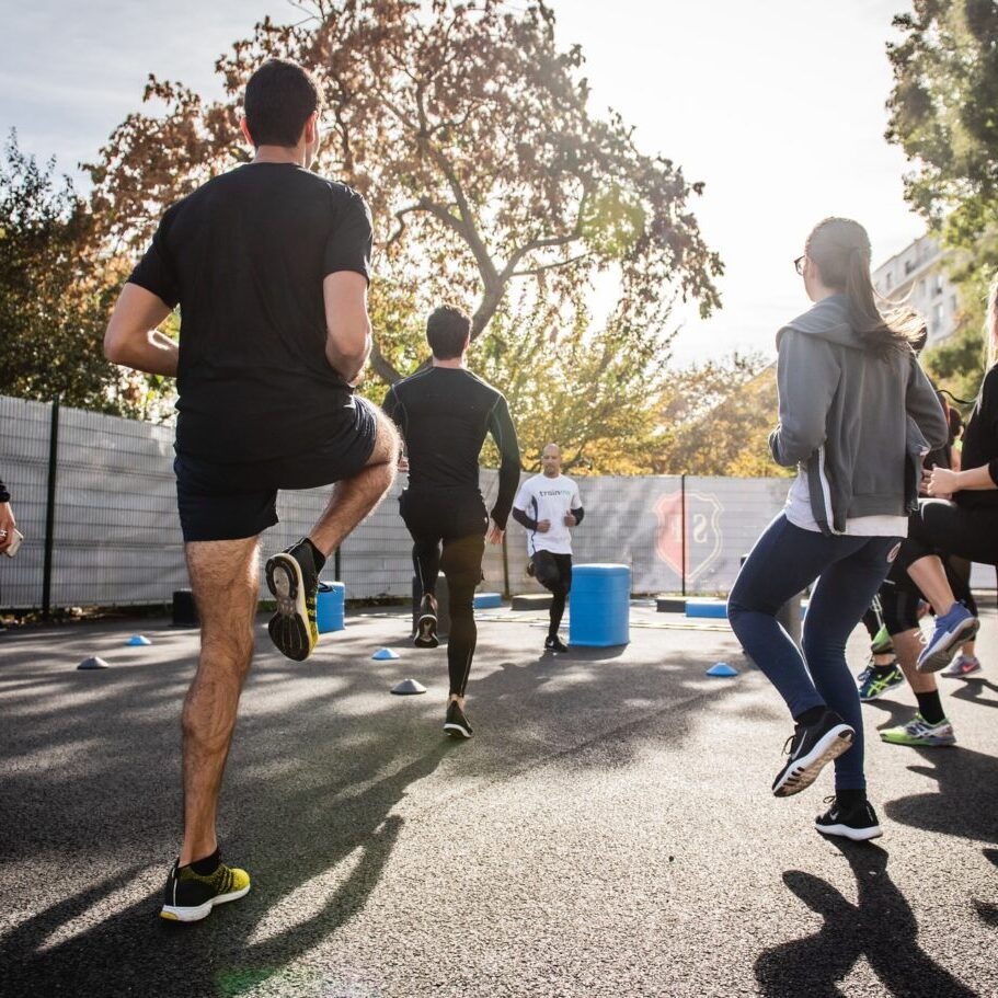 Group of people exercising outside