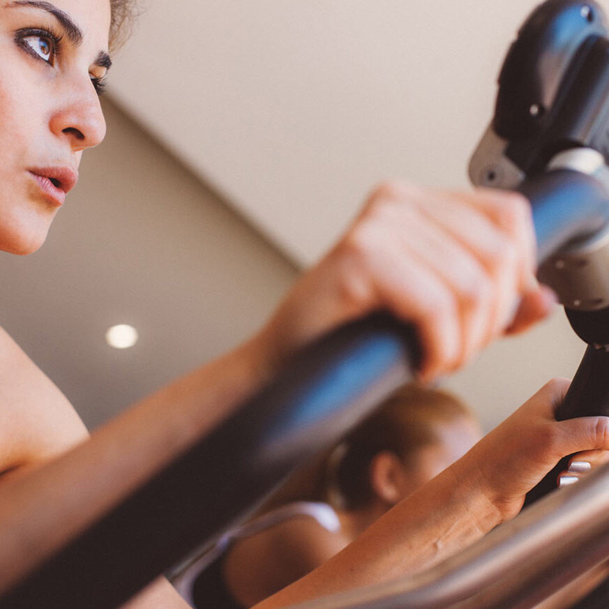 Close up of woman on treadmill