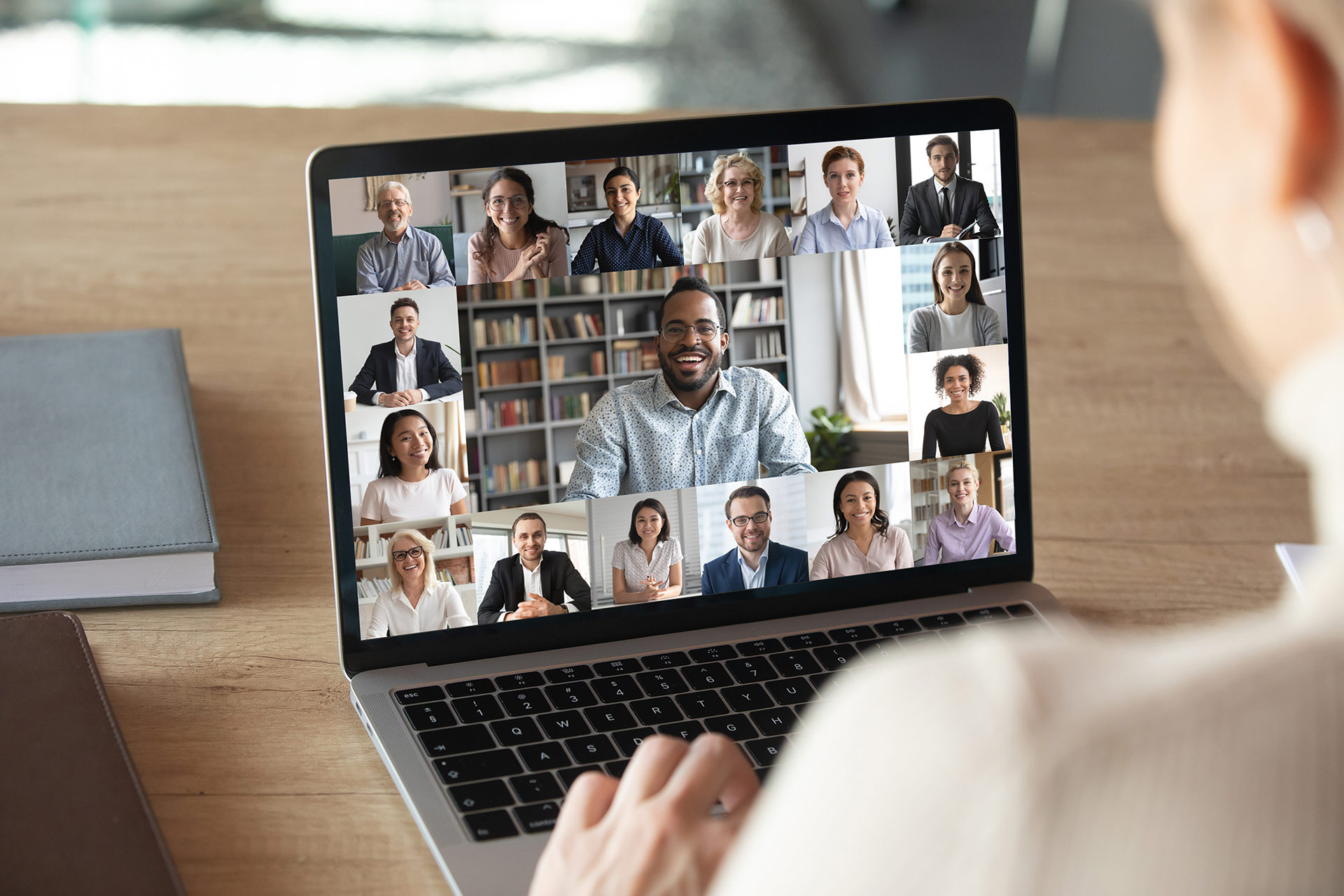 Online group call on a laptop